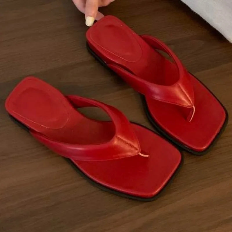 Summer Square Head Open Toe Non-Slip Flat Slippers