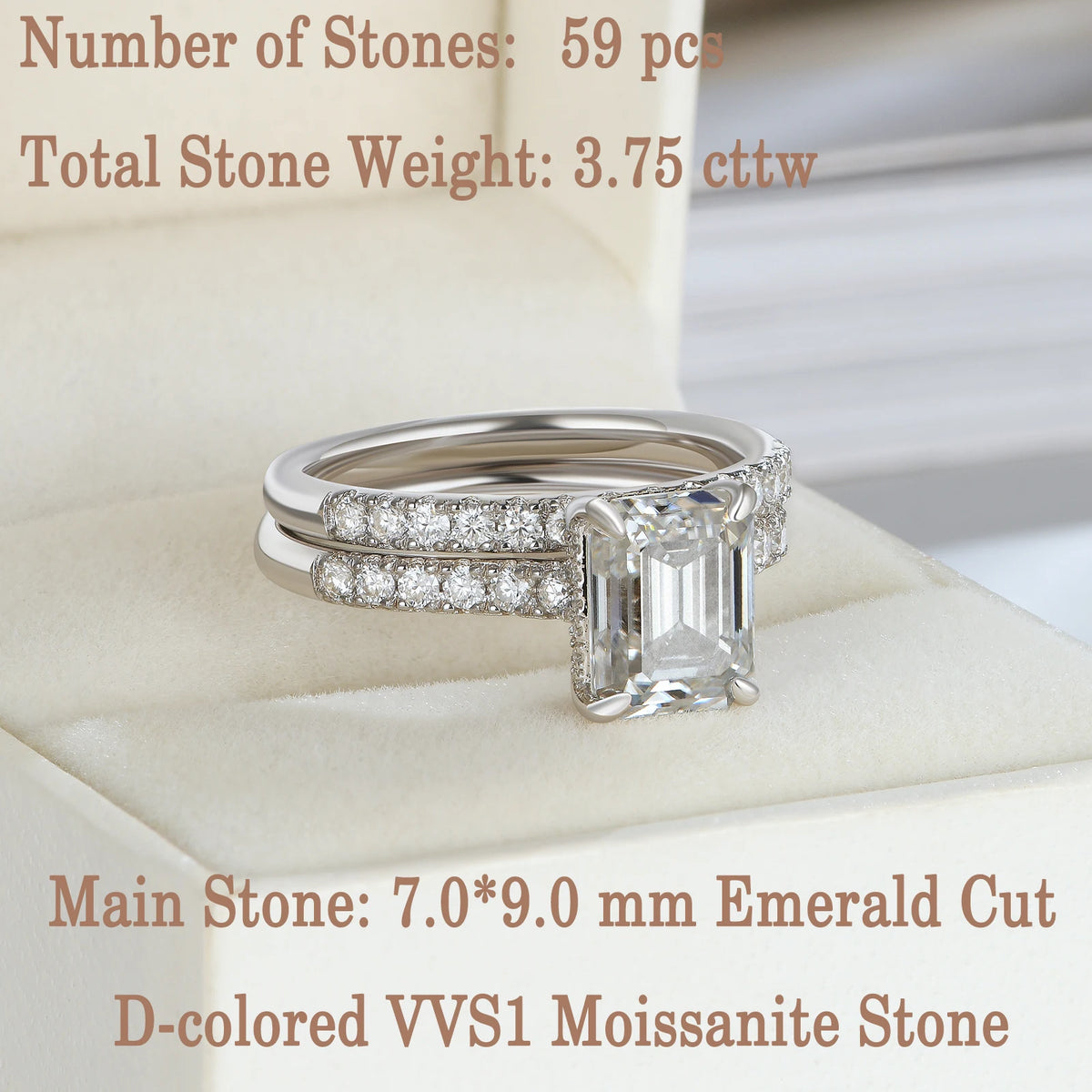 Newshe 2pcs 925 Sterling Silver Certified Moissanite Rings Set for Women