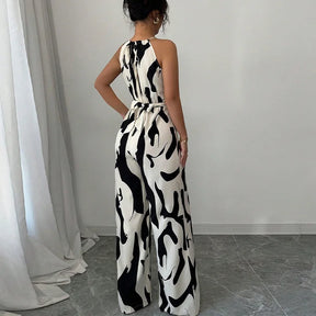 Summer Women's Sexy Halter Neck Geometric Print Jumpsuit