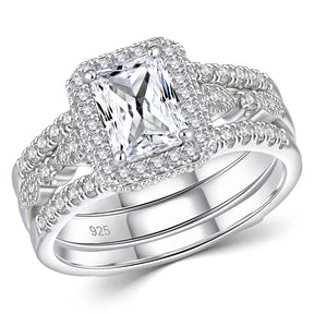 2Pcs GRA Certified Moissanite Radian Cut Wedding Rings Set