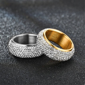 Hip Hop Iced Out Arc Circle Ring Gold/Silver Stainless Steel