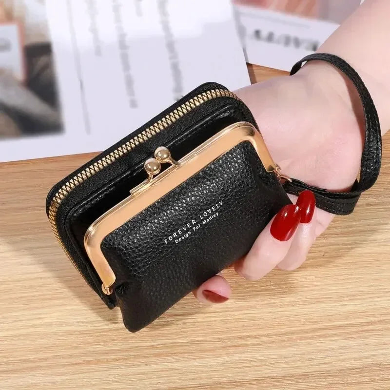 Korean Women’s Short PU Three-Fold Wallet with Card Holder