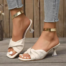 Handmade Summer Women's Square Open Toe High Heel Slippers