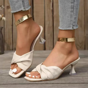 Handmade Summer Women's Square Open Toe High Heel Slippers