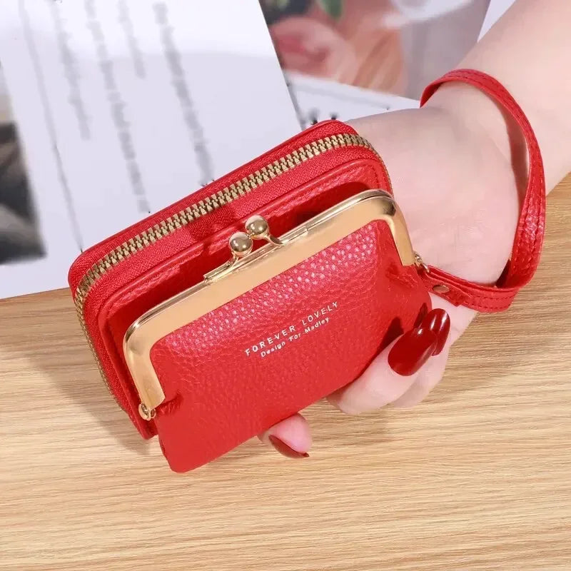 Korean Women’s Short PU Three-Fold Wallet with Card Holder