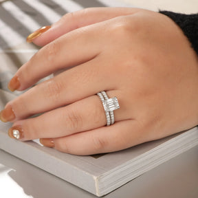 Newshe 2pcs 925 Sterling Silver Certified Moissanite Rings Set for Women
