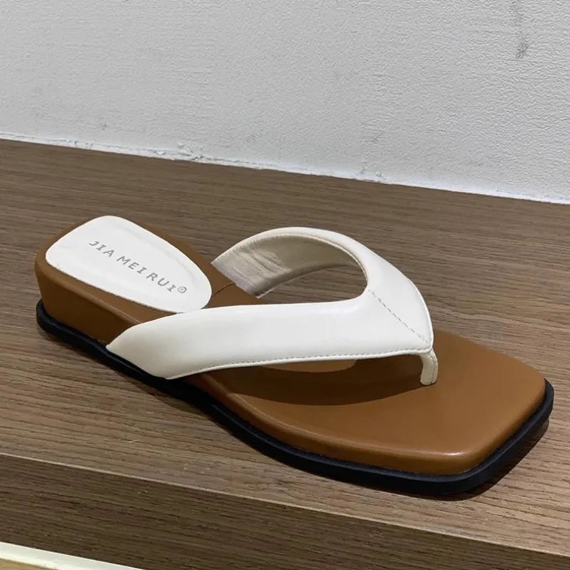 Summer Square Head Open Toe Non-Slip Flat Slippers