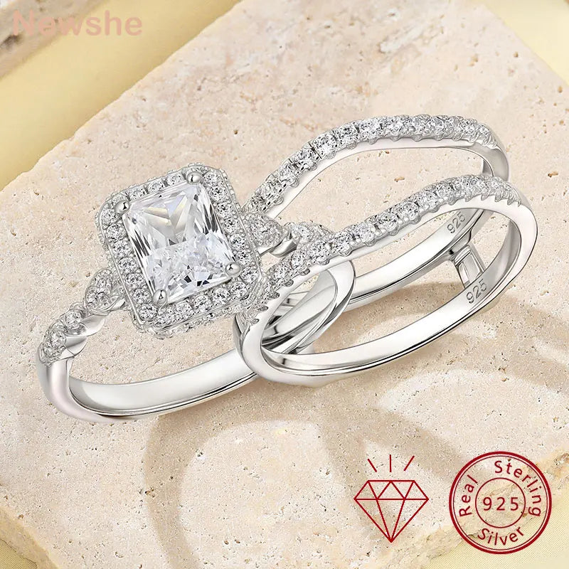 2Pcs GRA Certified Moissanite Radian Cut Wedding Rings Set