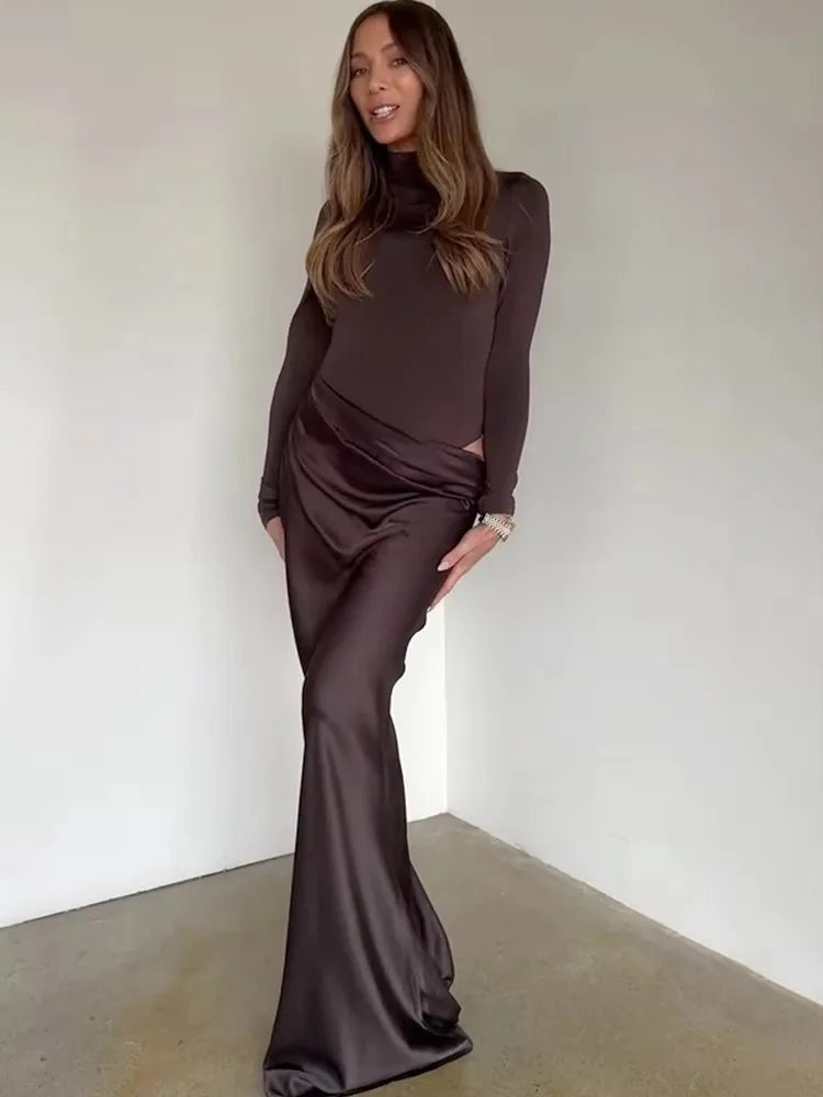 JULISSA MO Patchwork Satin One Shoulder Maxi Dress