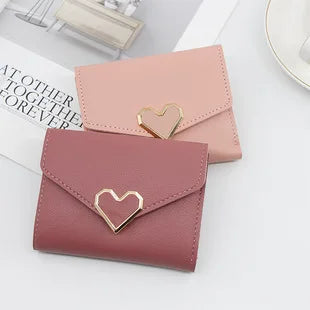 Korean Women’s Heart-Shaped 3-Fold Wallet with Card Slots