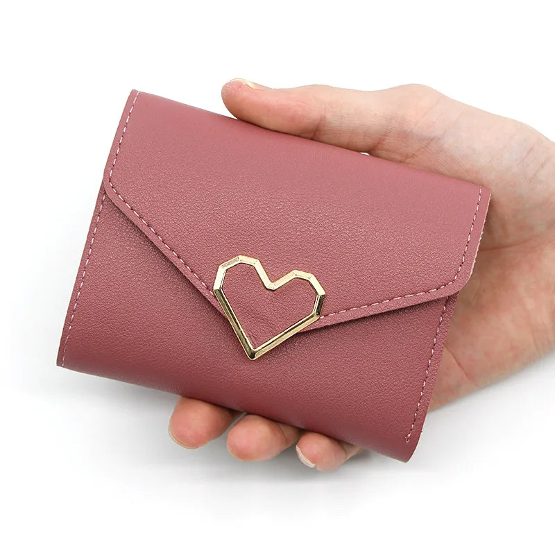 Korean Women’s Heart-Shaped 3-Fold Wallet with Card Slots