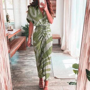 Summer Bandage Shirt Dress with Button & Ruched Waist