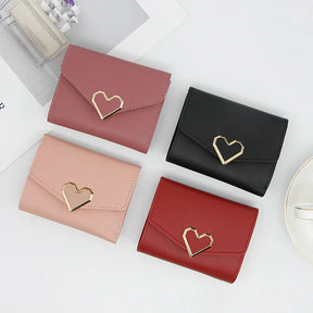 Korean Women’s Heart-Shaped 3-Fold Wallet with Card Slots