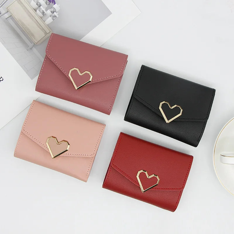 Korean Women’s Heart-Shaped 3-Fold Wallet with Card Slots