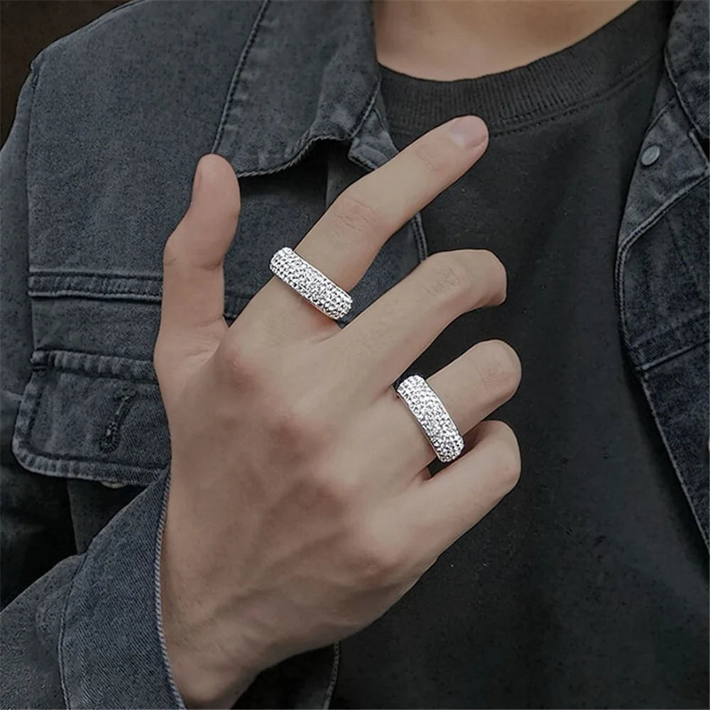 Hip Hop Iced Out Arc Circle Ring Gold/Silver Stainless Steel