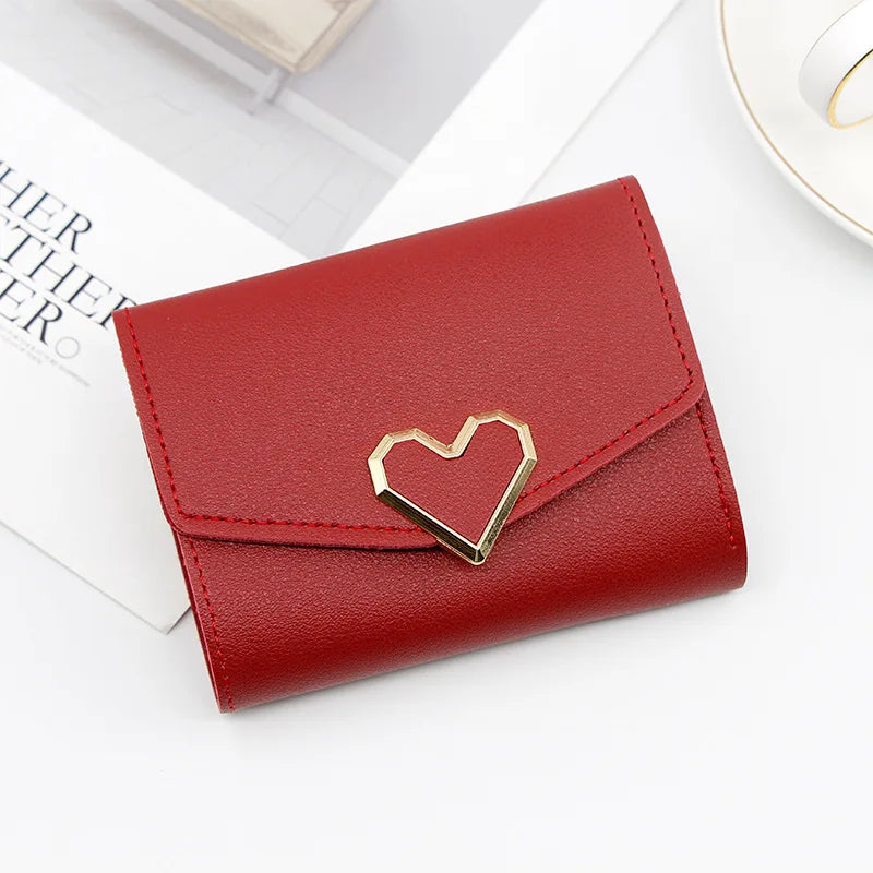 Korean Women’s Heart-Shaped 3-Fold Wallet with Card Slots