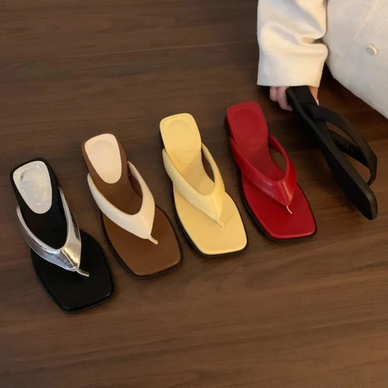 Summer Square Head Open Toe Non-Slip Flat Slippers
