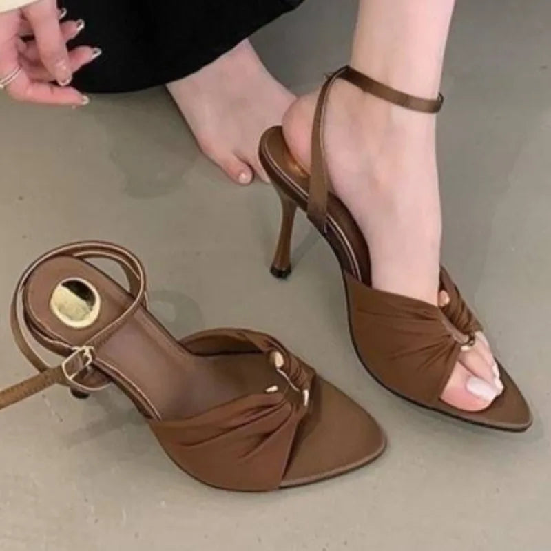 2025 Summer Solid Color Thin Strap Stiletto Sandals