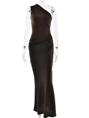 JULISSA MO Patchwork Satin One Shoulder Maxi Dress