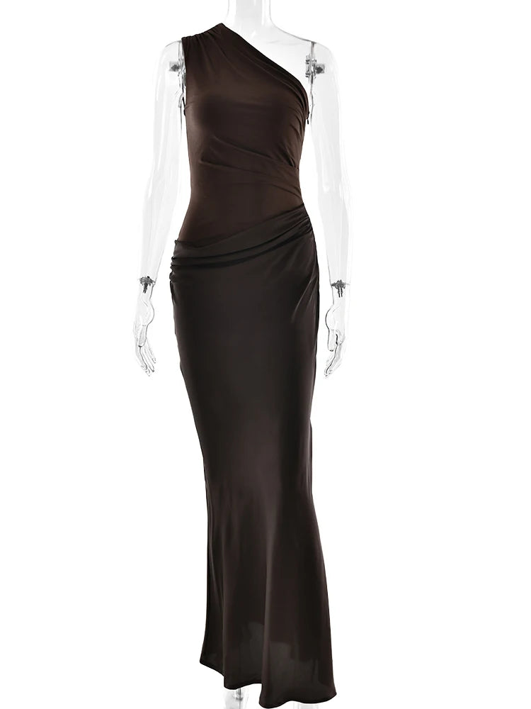 JULISSA MO Patchwork Satin One Shoulder Maxi Dress